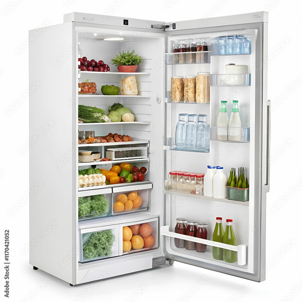 open fridge refrigerator full of food and drinks open fridge refrigerator full of food and drinks