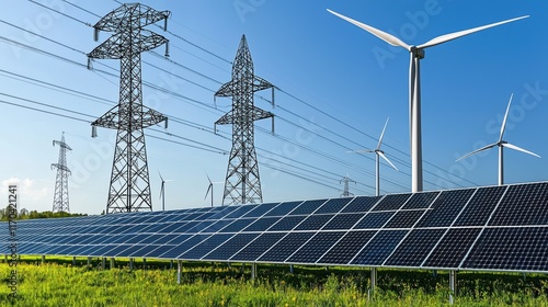 Sustainable Energy: Solar Panels, Wind Turbines, and Power Lines
