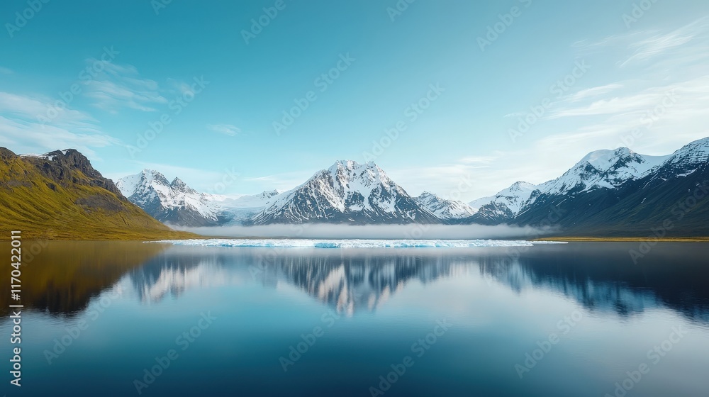 Serene Mountain Lake with Snow-Capped Peaks Serene Mountain Lake with Snow-Capped Peaks