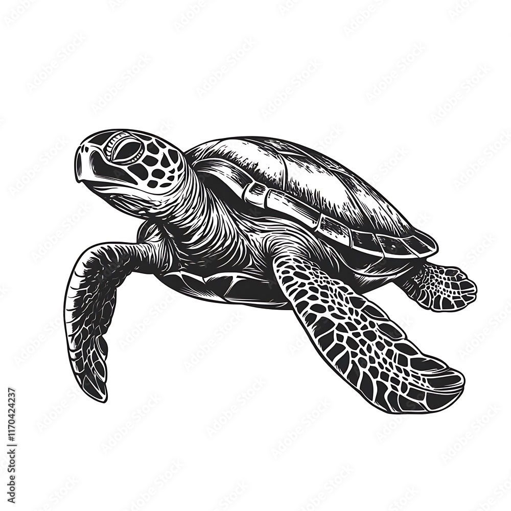 Obraz premium A stylized illustration of a sea turtle swimming gracefully.