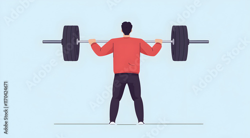 A person lifts a barbell, showcasing strength training and fitness in a minimalist, illustrative style.