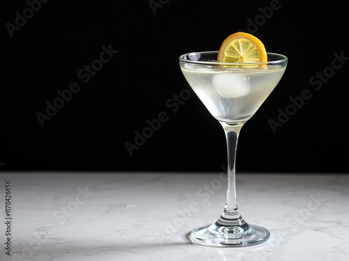 Beautifully crafted nonalcoholic martini with lemon twist and bitters garnish, drink, martini