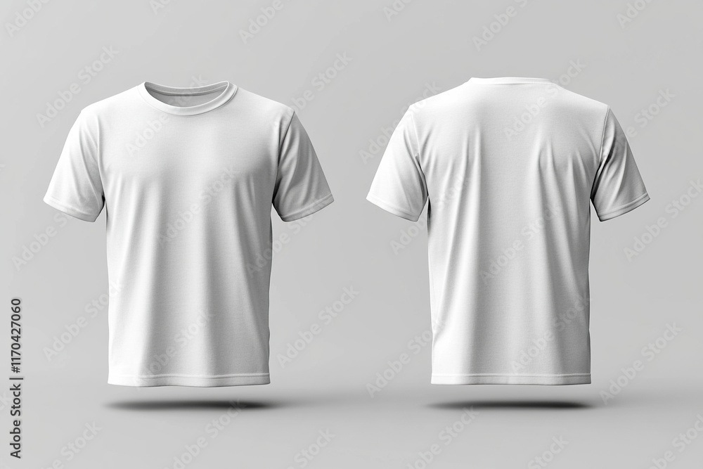 Blank short sleeve t-shirt mockup. White t-shirts front and back used as design template. Generated by artificial intelligence Blank short sleeve t-shirt mockup. White t-shirts front and back used as design template. Generated by artificial intelligence