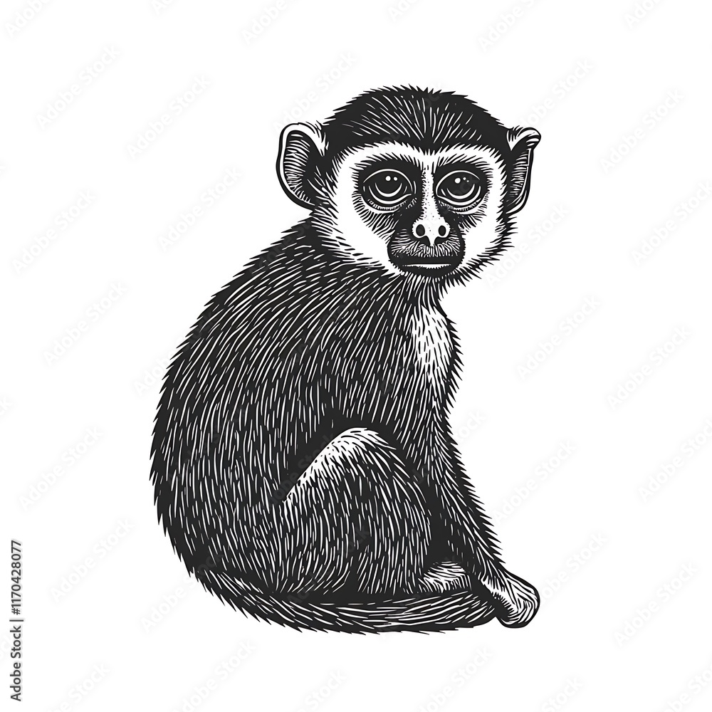 Fototapeta premium A detailed illustration of a sitting monkey in a stylized design.