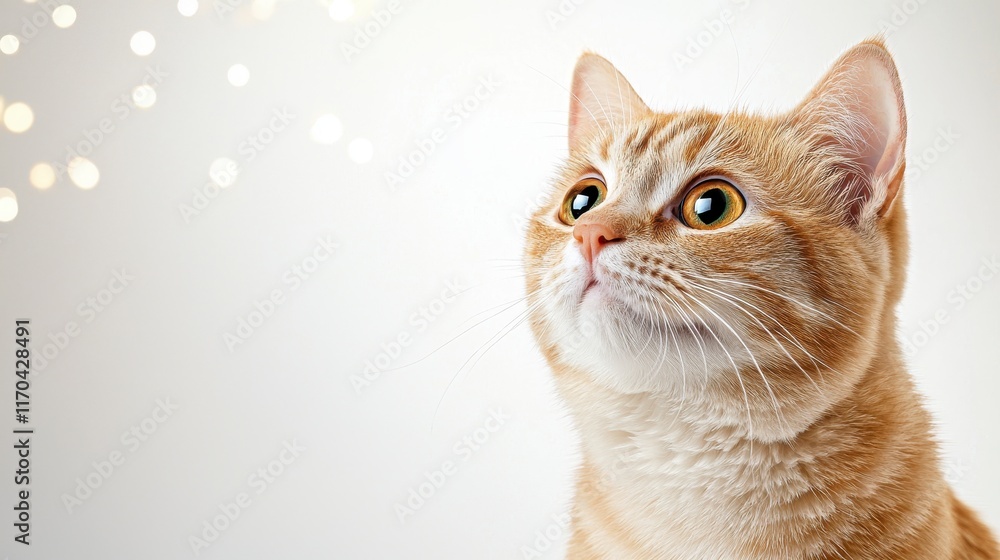 Curious Ginger Cat Gazing Upward Surrounded by Soft Bokeh Lights Curious Ginger Cat Gazing Upward Surrounded by Soft Bokeh Lights