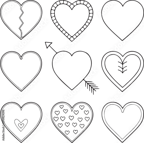 Collection of heart shapes in silhouette vector EPS, perfect for logos, crafts, decor, and romantic designs. High-quality, versatile, and easy to edit.