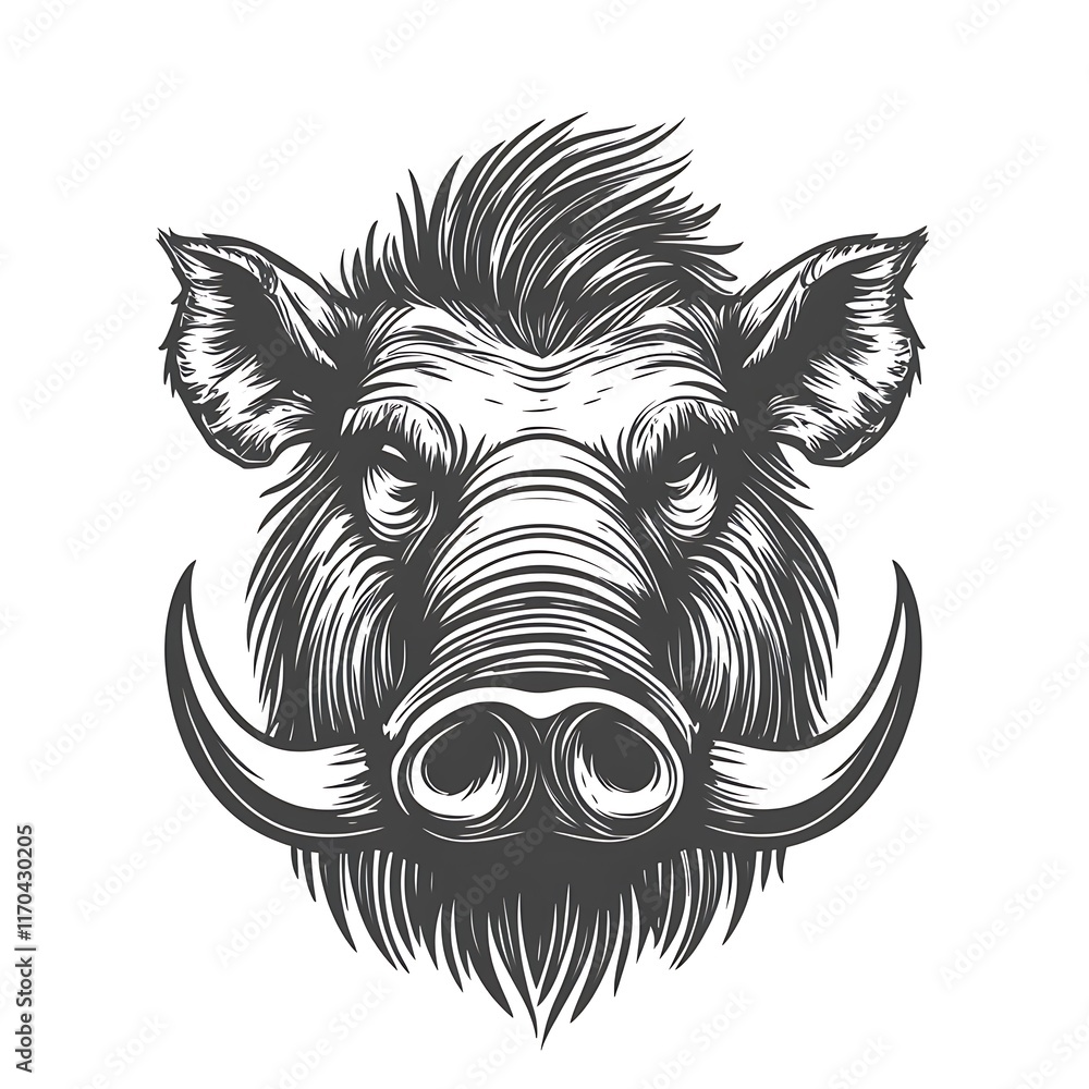 Obraz premium A detailed illustration of a wild boar's head, emphasizing its features.