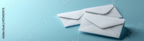 A minimalist image featuring three white envelopes resting on a soft blue background, evoking a sense of communication and correspondence.