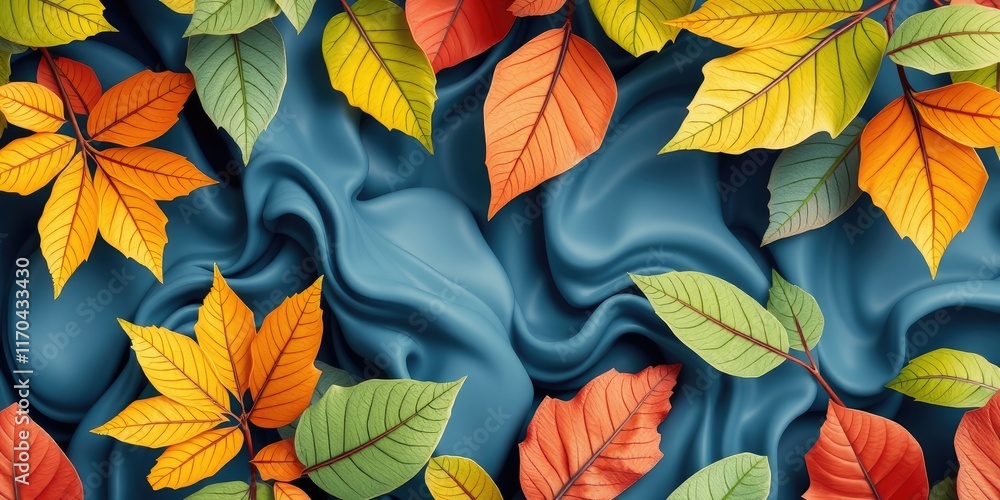 Autumnal Leaves on Draped Fabric A Colorful Seasonal Design Autumnal Leaves on Draped Fabric A Colorful Seasonal Design