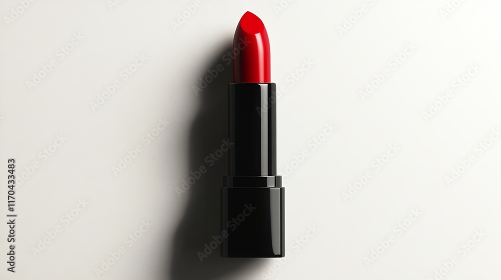 Obraz premium A single red lipstick tube isolated on a white background.