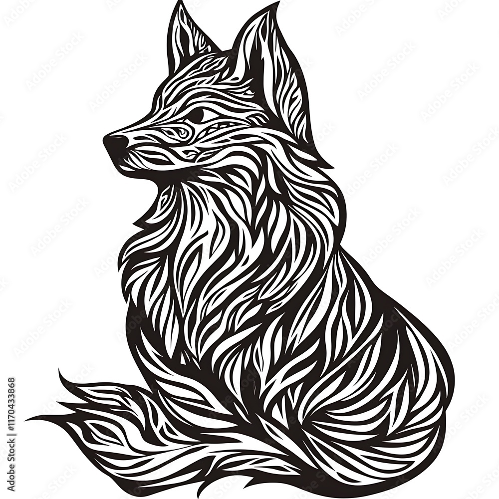 Fototapeta premium A stylized illustration of a fox, featuring intricate leaf patterns.