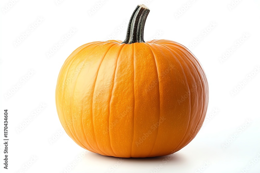 Obraz premium A single ripe orange pumpkin isolated on a white background.