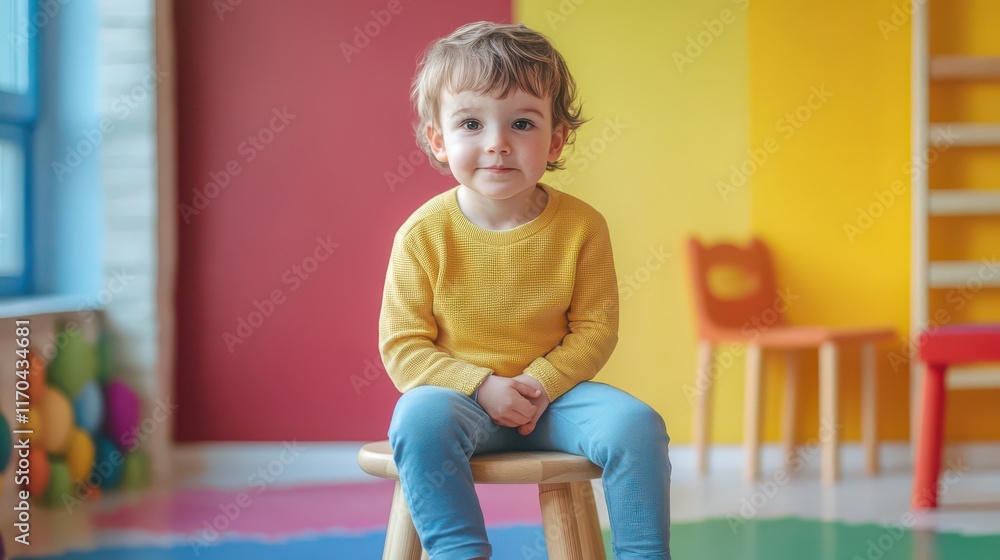Happy Child Playing in Brightly Colored Room Happy Child Playing in Brightly Colored Room
