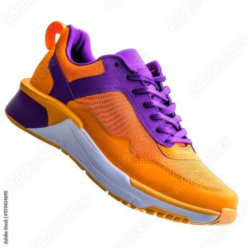 Colorful trainer, purple and orange sneakers isolated on white background