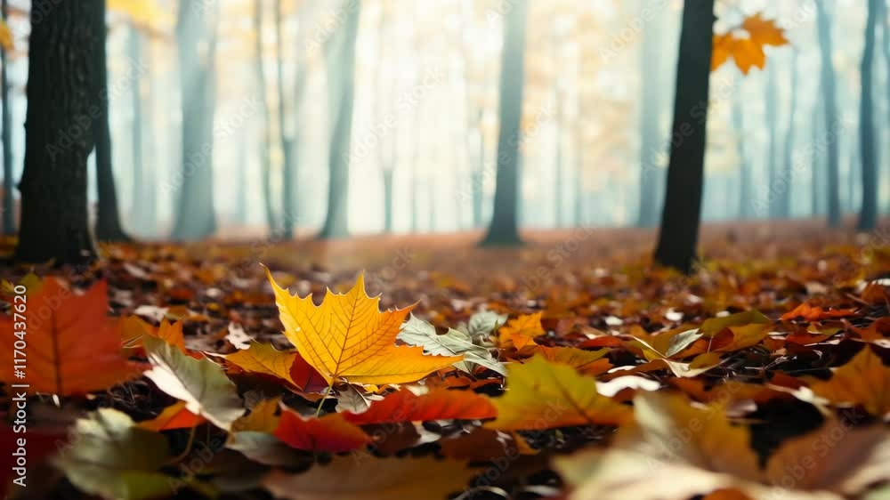 Morning in a beautiful forest with leaves falling from trees, showcasing a world full of vibrant autumn colors and serene natural beauty. Morning in a beautiful forest with leaves falling from trees, showcasing a world full of vibrant autumn colors and serene natural beauty.