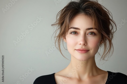 Wallpaper Mural Smiling Beautiful Middle-Aged Woman Natural Light Minimalistic Studio Soft Focus Torontodigital.ca