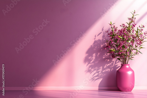 Beautiful pink flowers arranged gracefully in a stylish ceramic vase photo