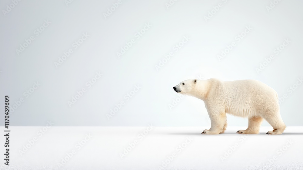 Fototapeta premium Polar Bear Walking on Minimalist Background