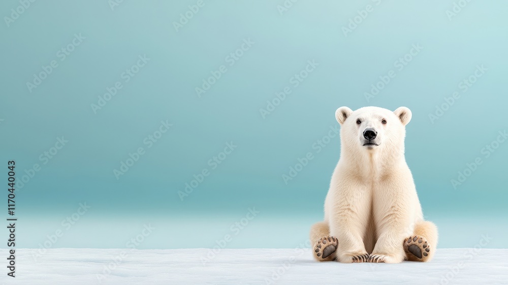 Fototapeta premium Cute Polar Bear Sitting on Ice Background