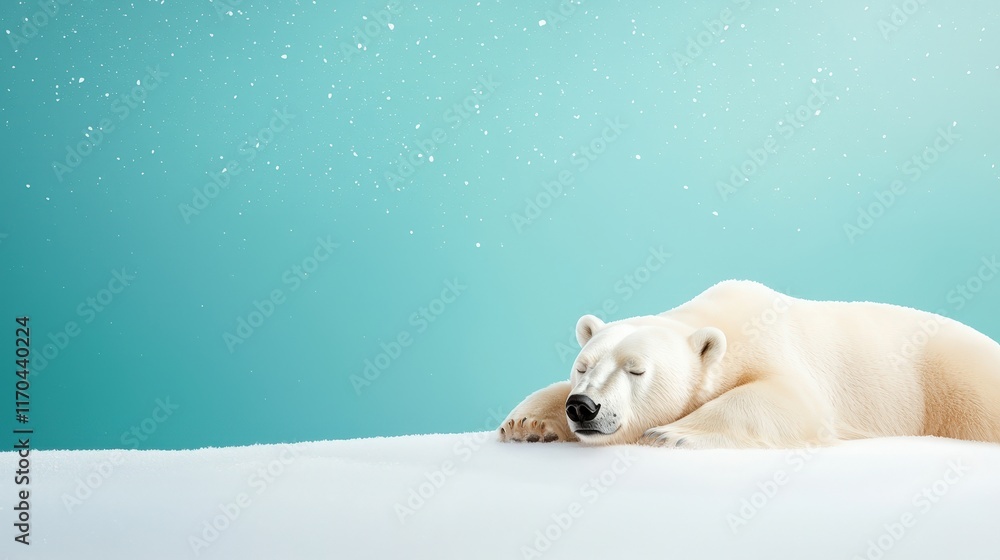 Obraz premium Peaceful Polar Bear Sleeping on Snowy Surface