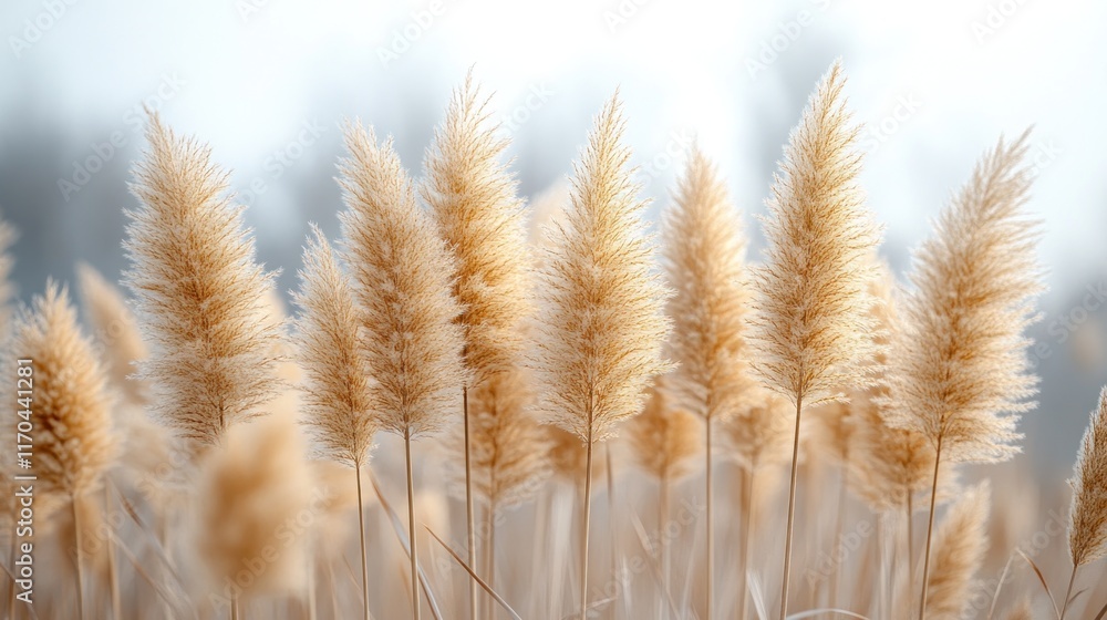 Fototapeta premium Golden reeds in soft focus, nature background.