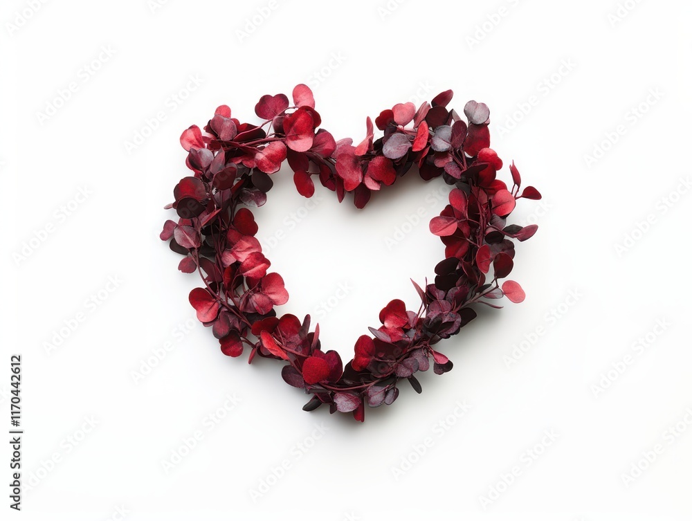 Obraz premium Valentines heart wreath on white background, red flower heart wreath