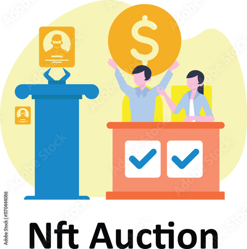 NFT Auction : Vector Illustration