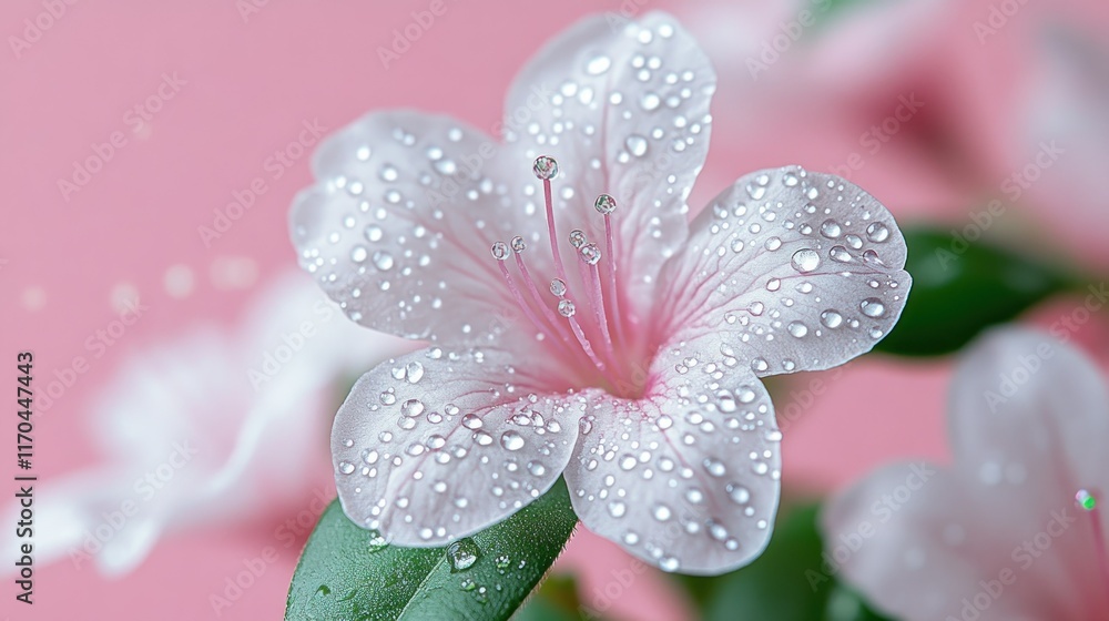 Fototapeta premium Close-up of a pink flower with water droplets.