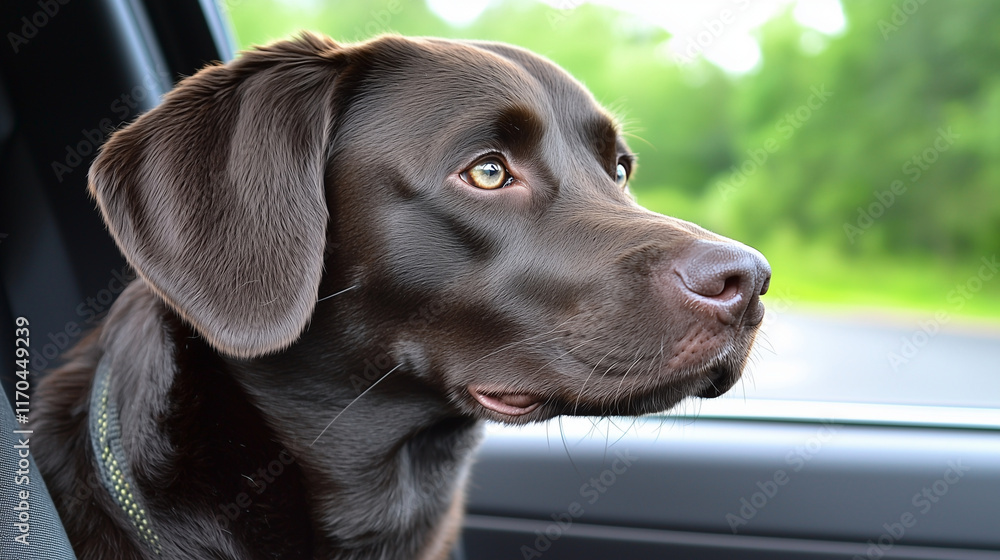 Joyful Labrador Enjoying a Car Ride with Wind in Ears Joyful Labrador Enjoying a Car Ride with Wind in Ears