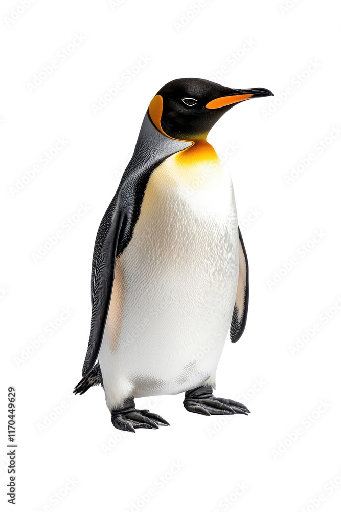 Fototapeta premium A penguin standing tall, isolate on white background, with its black and white feathers sleek and shiny. cutout png
