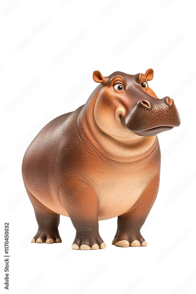 A hippo standing majestically, isolate on white background, showcasing its massive size and unique features. cutout png A hippo standing majestically, isolate on white background, showcasing its massive size and unique features. cutout png