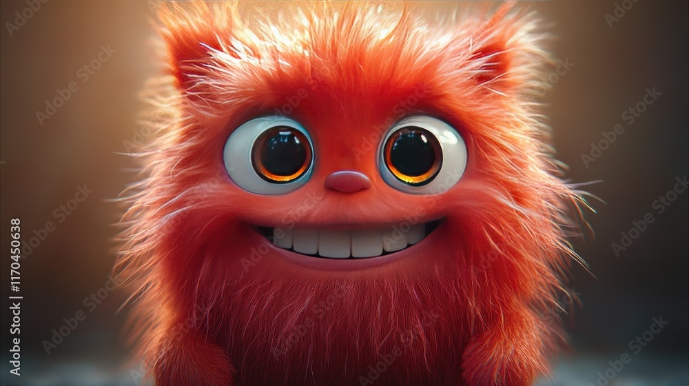 Obraz premium Adorable fluffy red creature with big eyes and a wide smile.