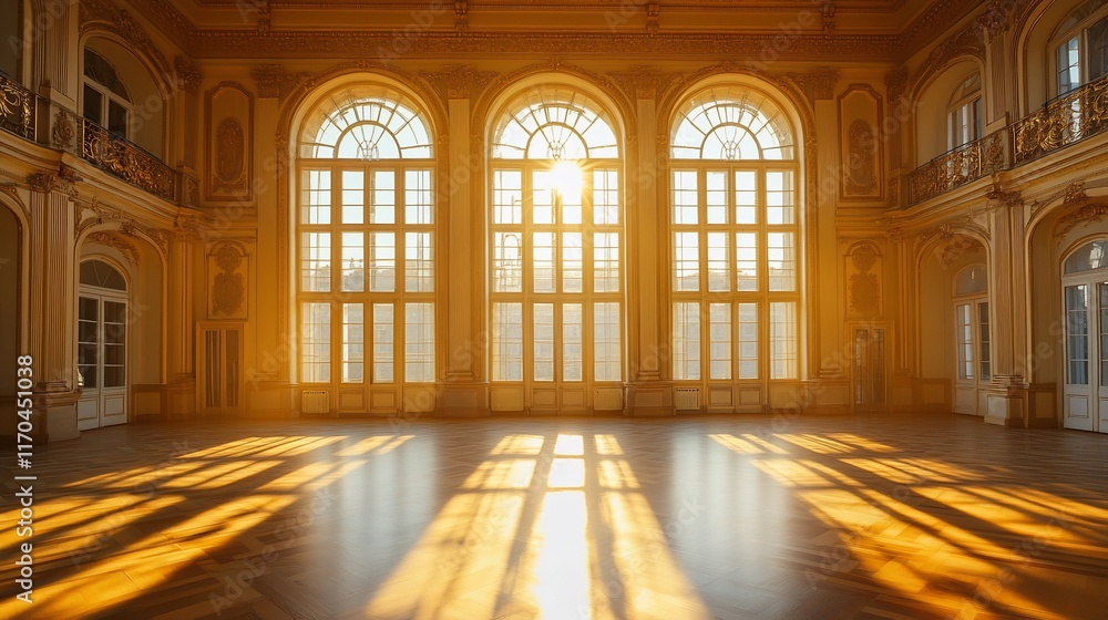 Sunlit Grand Ballroom Interior, Palace, Sunlight Streaming Sunlit Grand Ballroom Interior, Palace, Sunlight Streaming