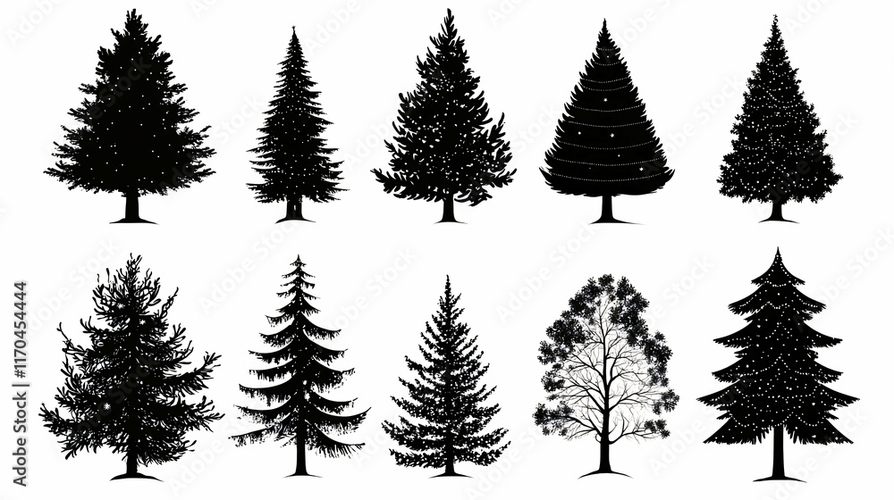 Obraz premium This Christmas tree silhouette collection features beautifully crafted designs, perfect for holiday graphics and seasonal marketing.