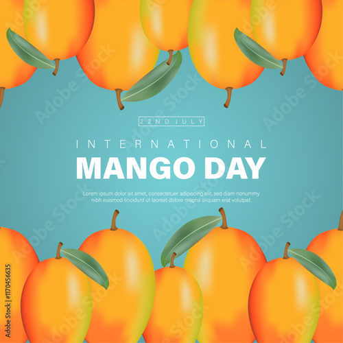 International mangos day vector template design with lots of mangos.