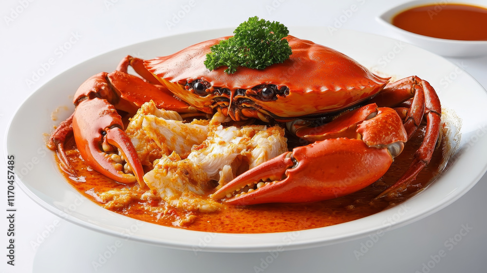 Singaporean seafood with chilli crab and nasi lemak rice, flatbread roti prata served with tartar sauce, fish head and mussel curries, pork rib soup and shrimp salad, herbal and iced black tea Singaporean seafood with chilli crab and nasi lemak rice, flatbread roti prata served with tartar sauce, fish head and mussel curries, pork rib soup and shrimp salad, herbal and iced black tea