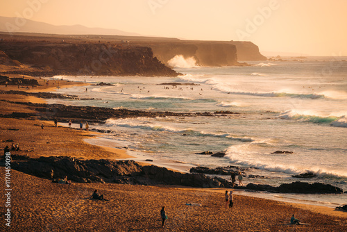 Obraz na płótnie Stunning view of the El Cotillo beach with a rocky coastline in the distance. w salonie