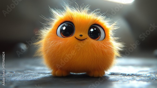 Adorable orange fluffy creature with big eyes. photo