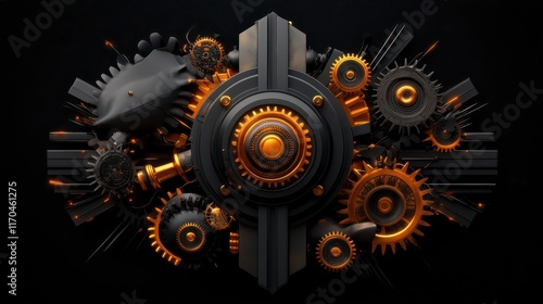 Wallpaper Mural Intricate Gears: A Symphony of Black and Gold, Precision Engineering Torontodigital.ca
