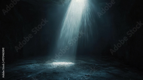 A Lone Beam of Light Breaks Through the Shadows in a Dark Space
