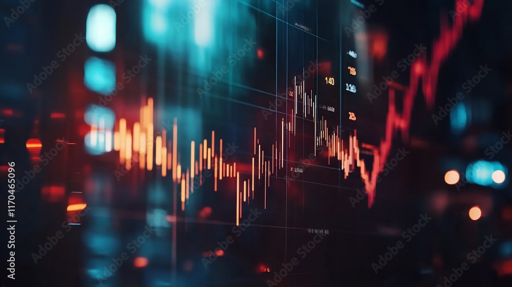 Night city stock market data graph decline Night city stock market data graph decline
