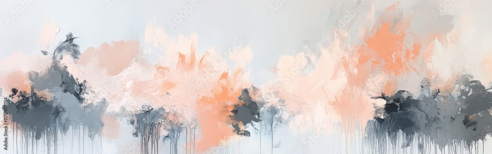 Fototapeta premium Soft pastel peach and gray patterns create an abstract landscape of gentle colors and blurred forms in a serene atmosphere