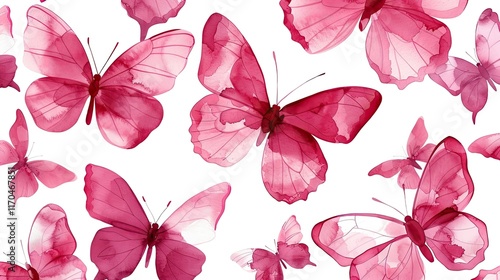 Watercolor pink butterflies seamless pattern.