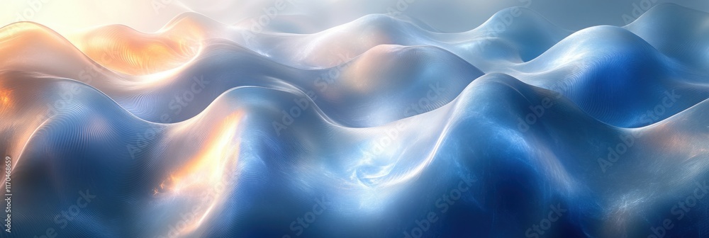 Fototapeta premium Abstract Flowing Waves in Blue and Silver with Smooth Curves and Gentle Lighting
