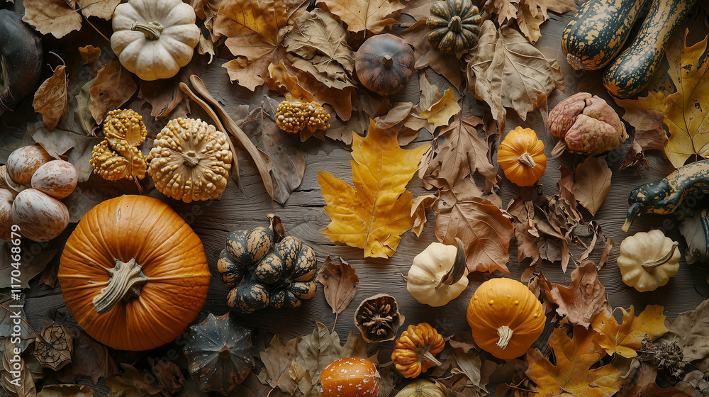 A Basket Overflowing with Colorful Autumnal Vegetables Against a Backdrop of Autumn Leaves A Basket Overflowing with Colorful Autumnal Vegetables Against a Backdrop of Autumn Leaves
