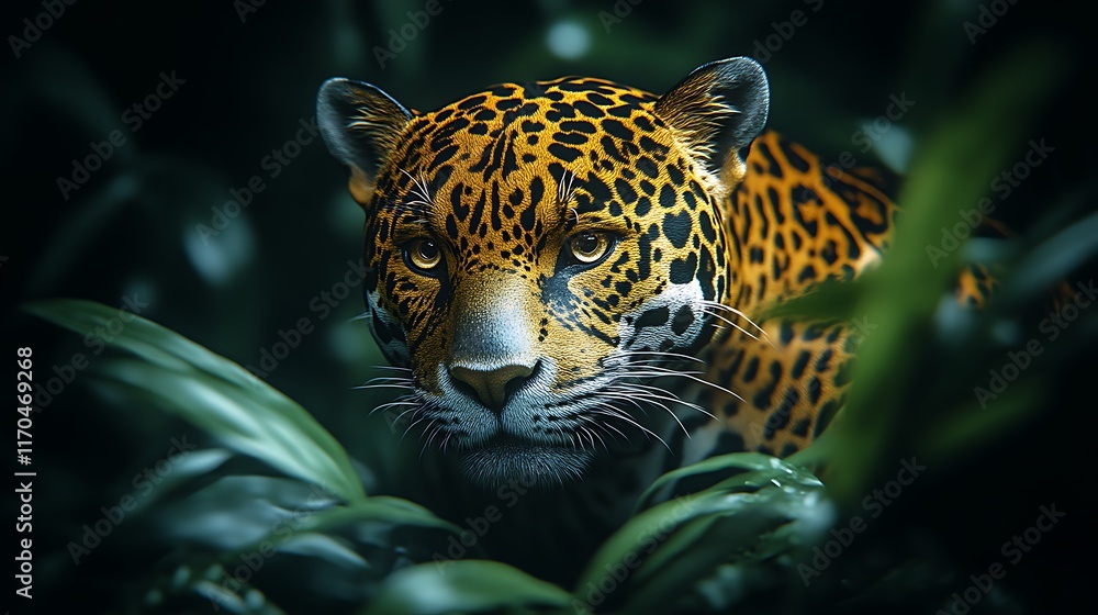 Majestic Jaguar Hidden In Lush Green Foliage