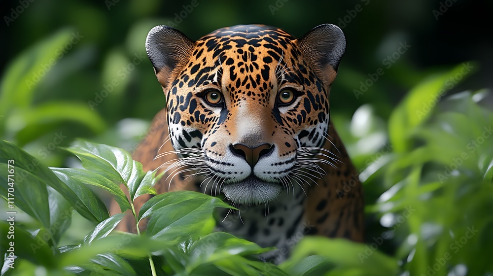Majestic Jaguar Hidden In Lush Green Foliage