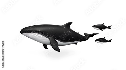 3D Render: A Family of Pygmy Killer Whales in the Open Ocean AI Generated photo