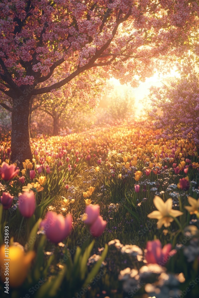Obraz premium Field of Flowers with Tree