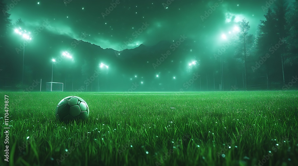 Night Football Field Soccer Ball Green Grass